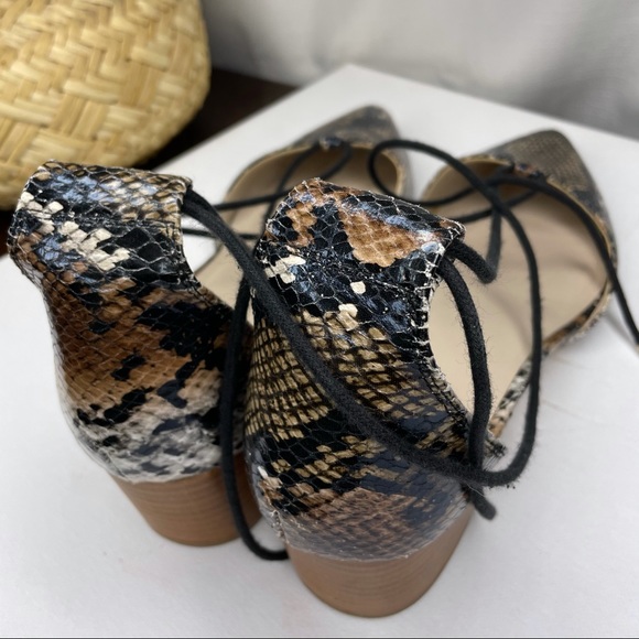 ASOS Pointed Toe Gold + Black Snakeskin Tie Lace Up Flat Dress Casual Shoe - Picture 8 of 13